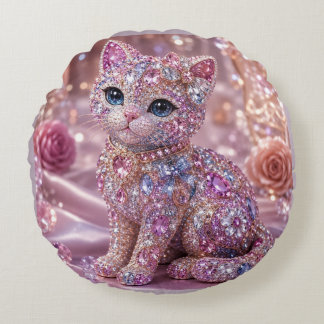 ベルベットナイトキャット美術プリント ラウンドクッション