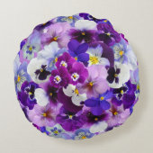 ベルベットパンシーパープルガーデンフローラルパターン ラウンドクッション (裏面)