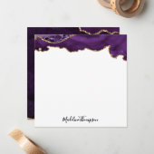 ベルベットパープル金ゴールドゲートGeodeスクリプトスクエア ノートカード (正面/裏面インサイチュ)