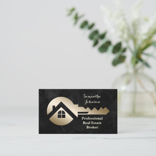 ベルベットブラック金ゴールド実在鍵エステート名刺 名刺 (スタンド正面)