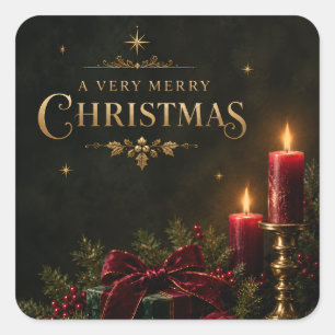 ベルベットボウの高級クリスマスカード スクエアシール