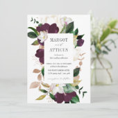 ベルベットマグノリアとアイボリーの花の幾何学的なウェディング 招待状 (スタンド正面)