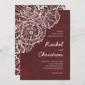 ベルベットレッドと白いラインアートのケシの花 招待状 (正面/裏面)