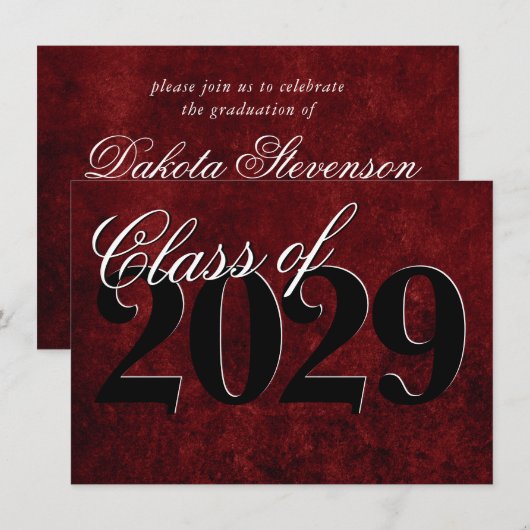 ベルベット卒業 | ルビーレッドクリムゾンジュエルトーン グランジ 招待状 (正面/裏面)