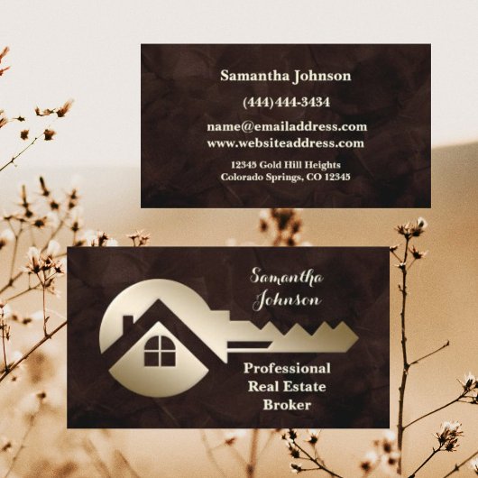 ベルベット栗金ゴールド実在鍵エステート名刺 名刺