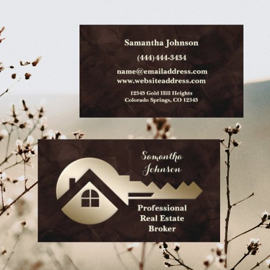 ベルベット栗金ゴールド実在鍵エステート名刺 名刺