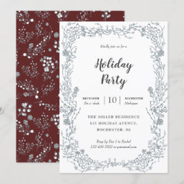 ベルベット赤いホリデーパーティーのホワイトベリーのフレーム 招待状