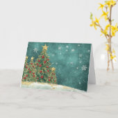 ベルベット赤と緑のクリスマスツリーフォイル カード (黄色い花)