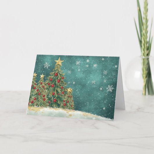 ベルベット赤と緑のクリスマスツリーフォイル カード (正面)