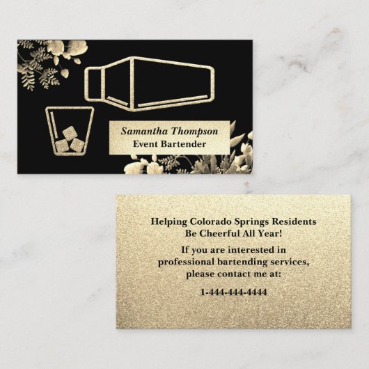 ベルベット金ゴールドグリッターバーテンダーイベント名刺 名刺 (正面/裏面)