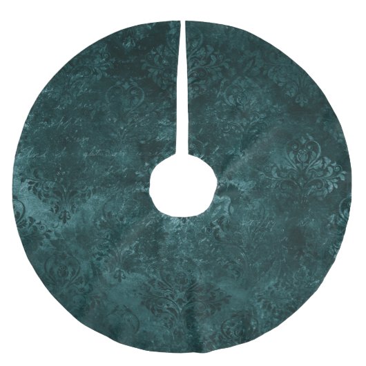 ベルベティティール(緑がかった色)ダマスク |ダークグリーングランジバロック ブラッシュドポリエステルツリースカート (正面)