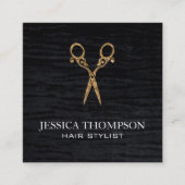 ベルベフェイクットブラックプリントファンシーサロンハサミ スクエア名刺 (正面)