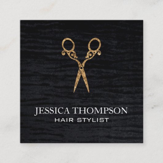 ベルベフェイクットブラックプリントファンシーサロンハサミ スクエア名刺 (正面)