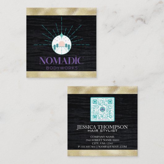 ベルベフェイクット |金フェイク箔トリム | Qrコード スクエア名刺 (正面/裏面)