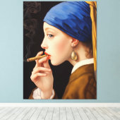 ベルメーカーズガールとパールイヤリング喫煙 キャンバスプリント (インサイチュ (ウッドフロア))