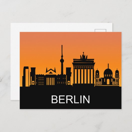 ベルリンのシルエット、夏の夕日、イラストレーション ポストカード (正面/裏面)