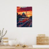 ベルリンのトワイライト：紫色の色相のスカイライン交響曲 ポスター (キッチン)