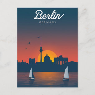 ベルリンの夕焼けシティスカイライン ポストカード