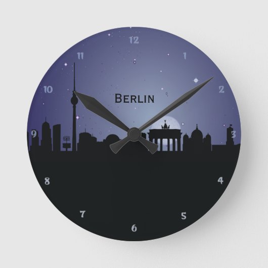 ベルリンの都市景観夜シルエットの柱時計 ラウンド壁時計 (正面)