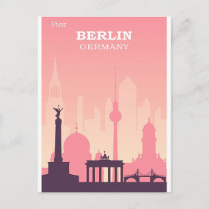 ベルリンドイツピンクヴィンテージ旅行ポスター ポストカード