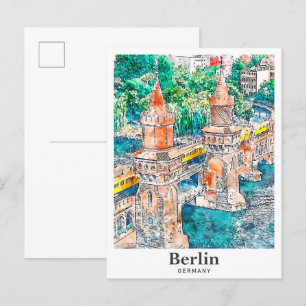 ベルリンドイツ旅行水の色の手描き ポストカード