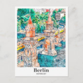 ベルリンドイツ旅行水の色の手描き ポストカード (正面)