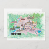ベルリン図解入りの、写真付きのドイツの主要道路の地図 ポストカード (正面/裏面)