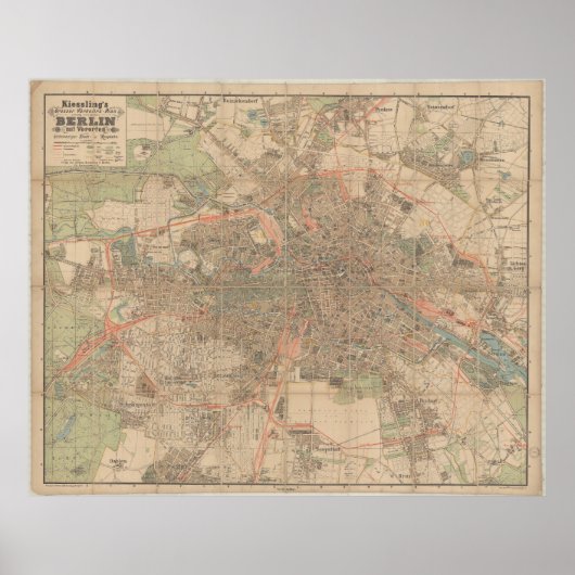 ベルリン地図 c.1897 – キースリングの詳細都市計画図 ポスター (正面)