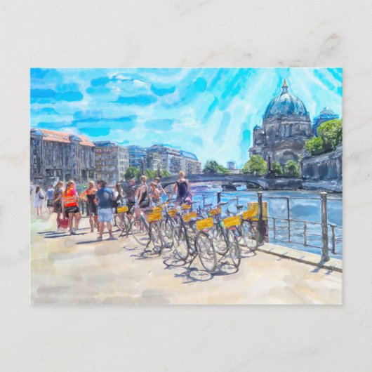 ベルリン大聖堂のある街の水彩画イラスト ポストカード (正面)