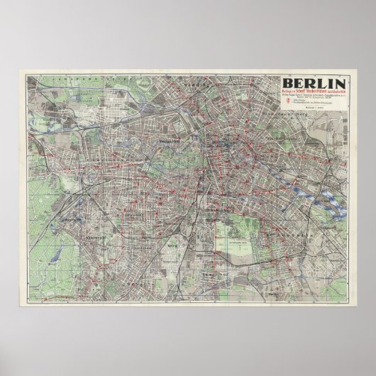 ベルリン1930地図, ドイツ地図, ビンテージ壁掛けアート ポスター (正面)
