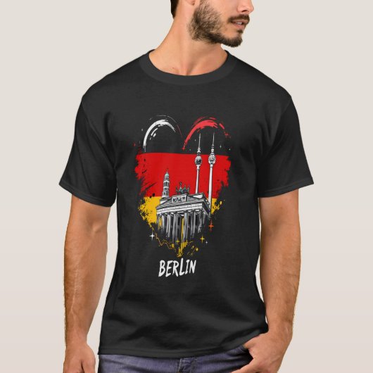 ベルリン ドイツ ハート フラッグ Tシャツ (正面)