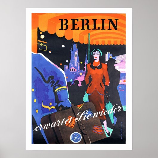 ベルリン、ホテルの前の女性、ヴィンテージ、旅行 ポスター (正面)