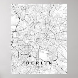 ベルリン・ミニマリスト地図（白黒） ポスター