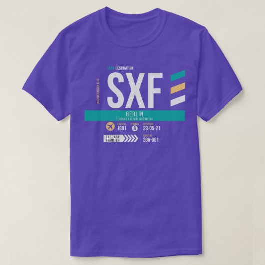 ベルリンSXFエアポートコードバゲージホテルラベル Tシャツ (デザイン正面)