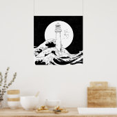 ベルロックライトハウス白黒 ポスター (キッチン)