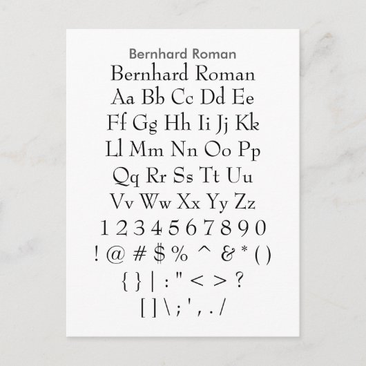 ベルンハードローマン – Zazzleフォントサンプラーシート ポストカード (正面)