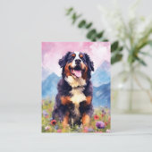 ベルン山犬のカラフルな水彩画アート ポストカード (スタンド正面)