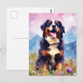 ベルン山犬のカラフルな水彩画アート ポストカード (正面/裏面)
