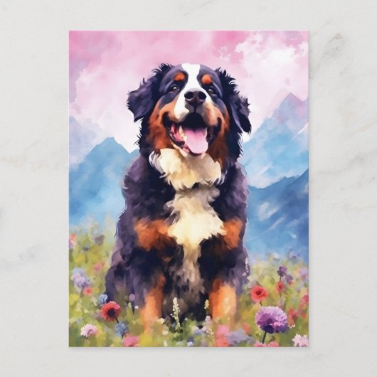 ベルン山犬のカラフルな水彩画アート ポストカード (正面)
