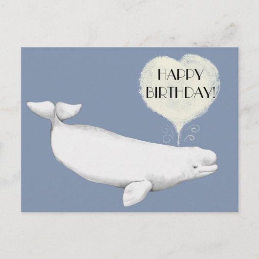 ベルーガエレガントクジライラストレーションハッピーバースデー ポストカード (正面)