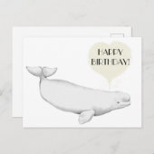 ベルーガエレガントクジライラストレーションハッピーバースデー ポストカード (正面/裏面)