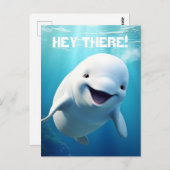 ベルーガクジラの漫画 青緑色の北極海 ポストカード (正面/裏面)