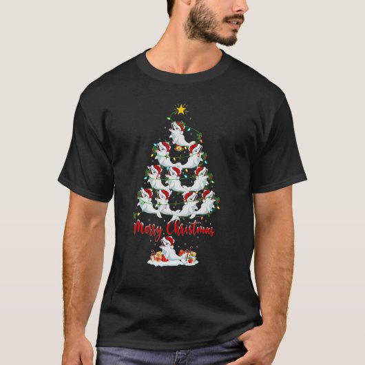 ベルーガクジラクリスマスライトベルーガホエールクリスマスT Tシャツ (正面)