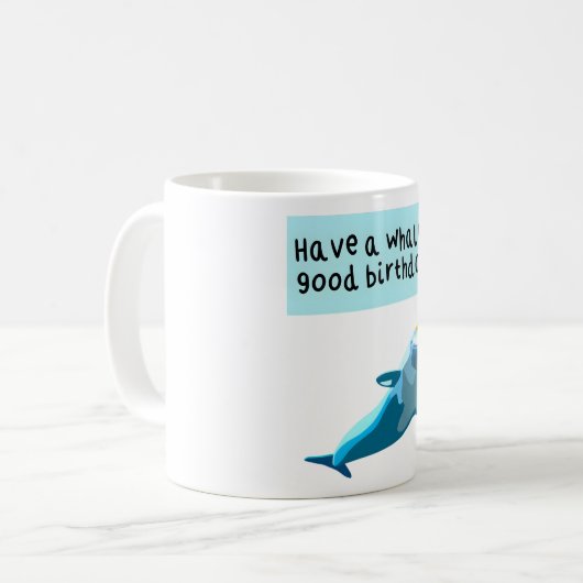 ベルーガクジラ誕生日アートワークよくはしゃぐマリンマンマ コーヒーマグカップ (正面左)