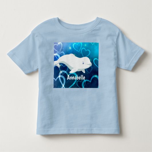 ベルーガパーソナライズされたクジラと青ハート北極圏 トドラーTシャツ (正面)