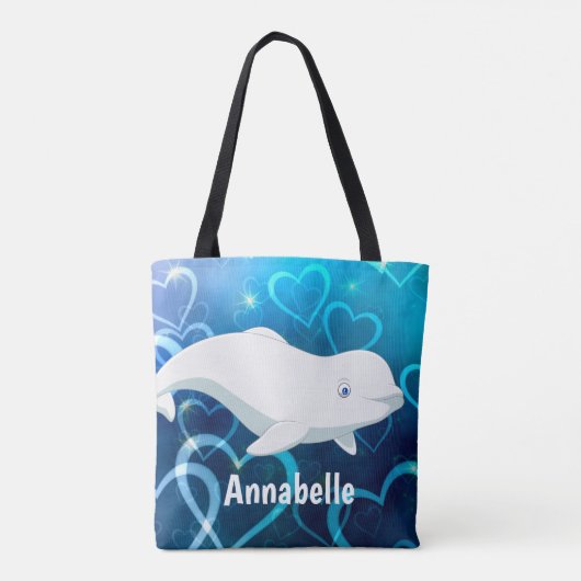 ベルーガパーソナライズされたクジラと青ハート北極圏 トートバッグ (裏面)