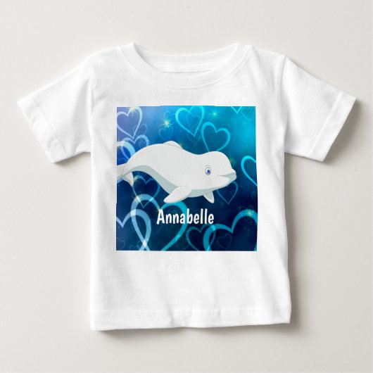 ベルーガパーソナライズされたクジラと青ハート北極圏 ベビーTシャツ (正面)