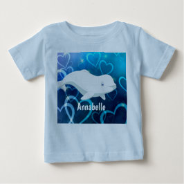 ベルーガパーソナライズされたクジラと青ハート北極圏 ベビーTシャツ
