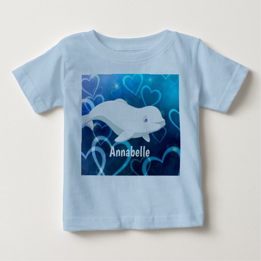 ベルーガパーソナライズされたクジラと青ハート北極圏 ベビーTシャツ (正面)