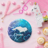 ベルーガパーソナライズされたクジラと青ハート北極圏 ペーパープレート (パーティー)